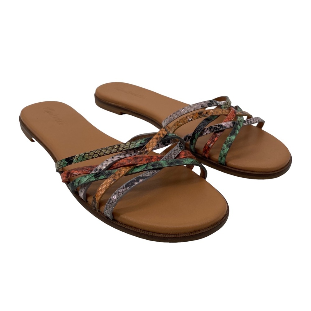 Madewell Tracie Crisscross Leather Snakeskin Embossed Slides 9 - Picture 3 of 11